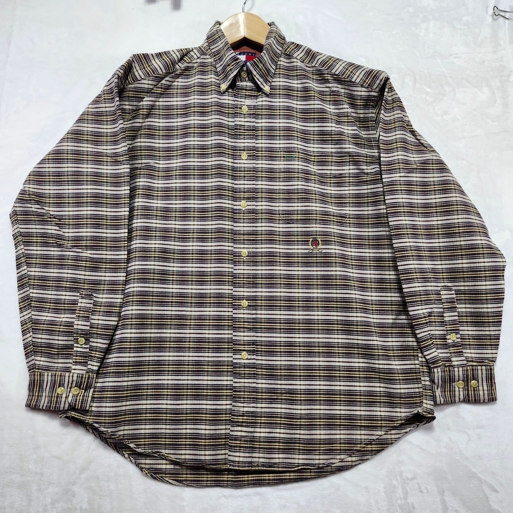 Tommy Hilfiger Button Down Shirt Mens Large Multi‎ Color Plaid Excellent Cotton